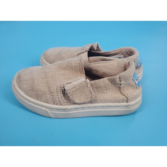 Toms  Toddlers Canvas Sneakers Shoe  Sz 8 Hook Loop Tan Fabric Unisex - Picture 4 of 11